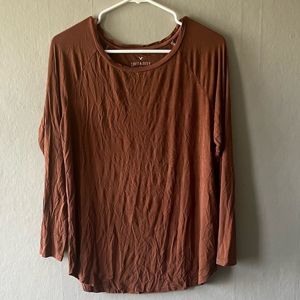 American Eagle Soft And Sexy Burnt Orange Scoop Neck Long Sleeve Size Medium